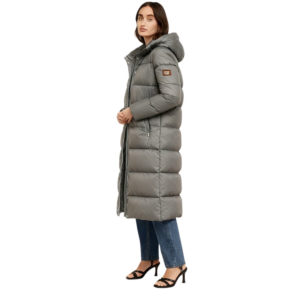 insulated winter parka, hooded quilted coat, slate grey outerwear, windproof, water-resistant, urban fashion, lightweight warmth