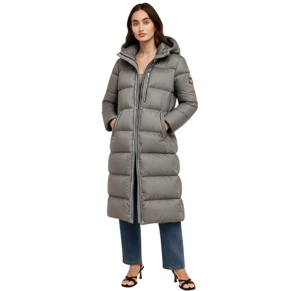 insulated winter parka, hooded quilted coat, slate grey outerwear, windproof, water-resistant, urban fashion, lightweight warmth