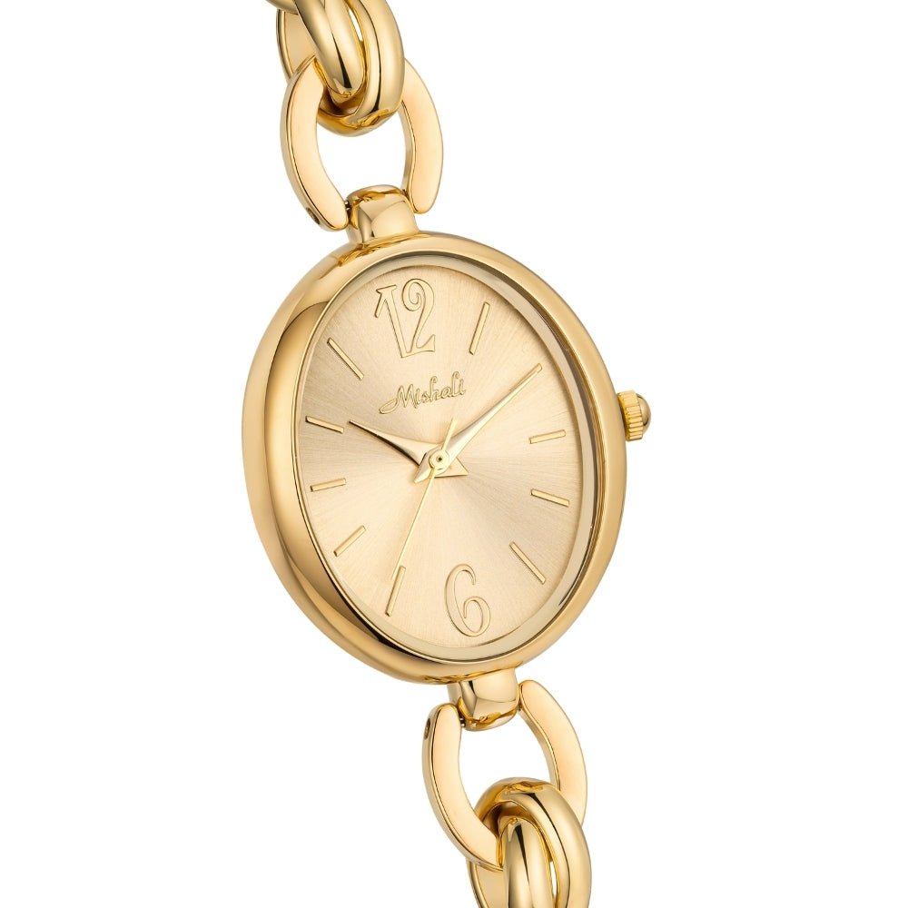 Gold Kouvr chain-link watch on a white background