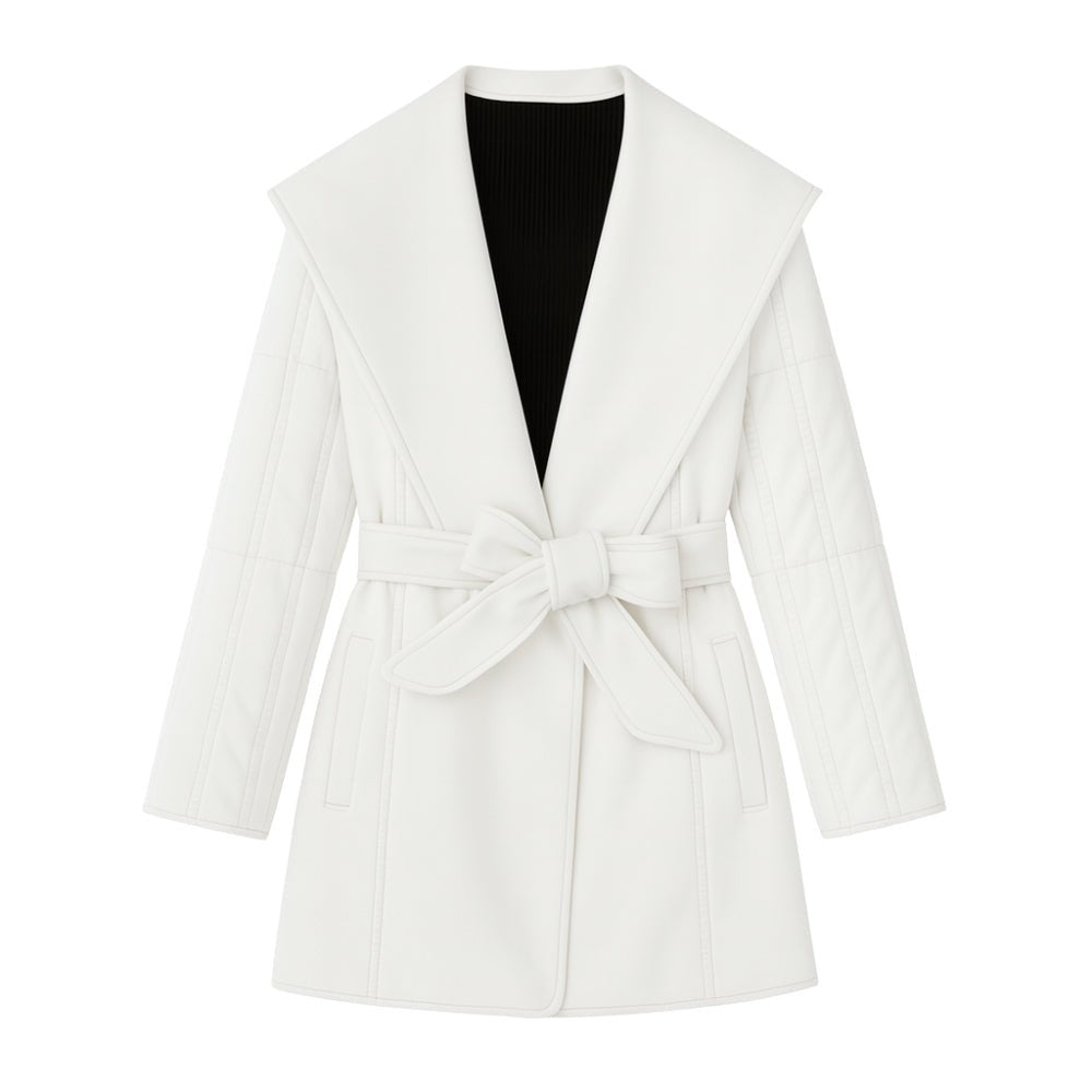 sophisticated outerwear," "statement winter jacket," "minimalist design," "cold weather chic," and "investment piece