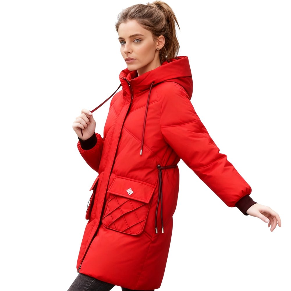 insulated outerwear', 'thermal lining', 'cold weather essentials', 'statement winter coat', and 'water-repellent parka