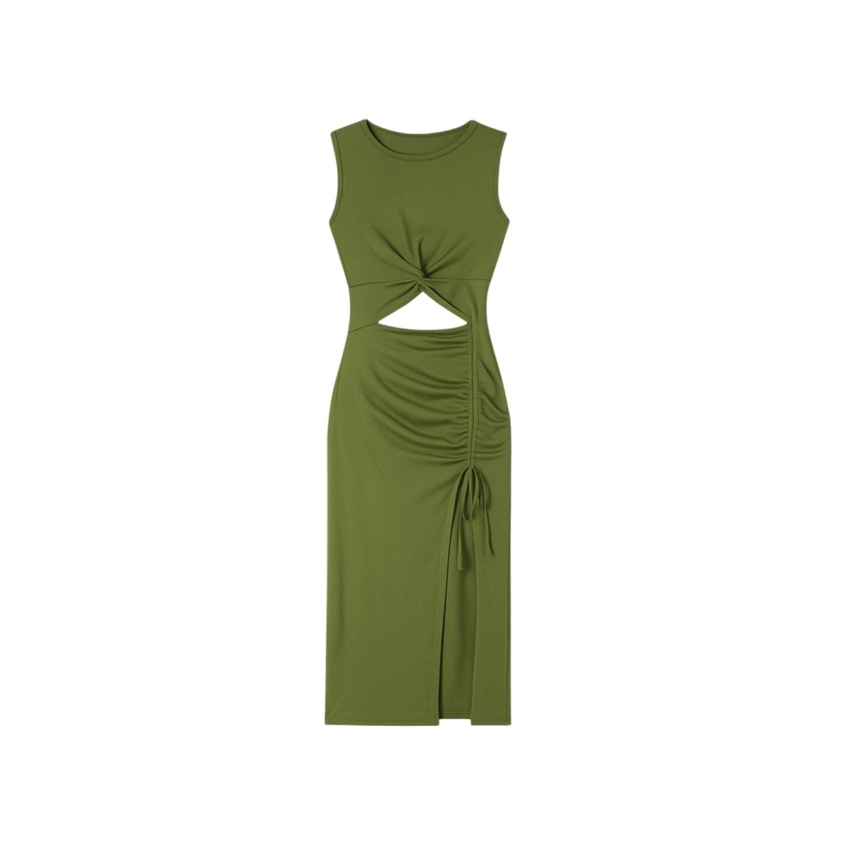 Green Kouvr dress with cut-out design on a white background