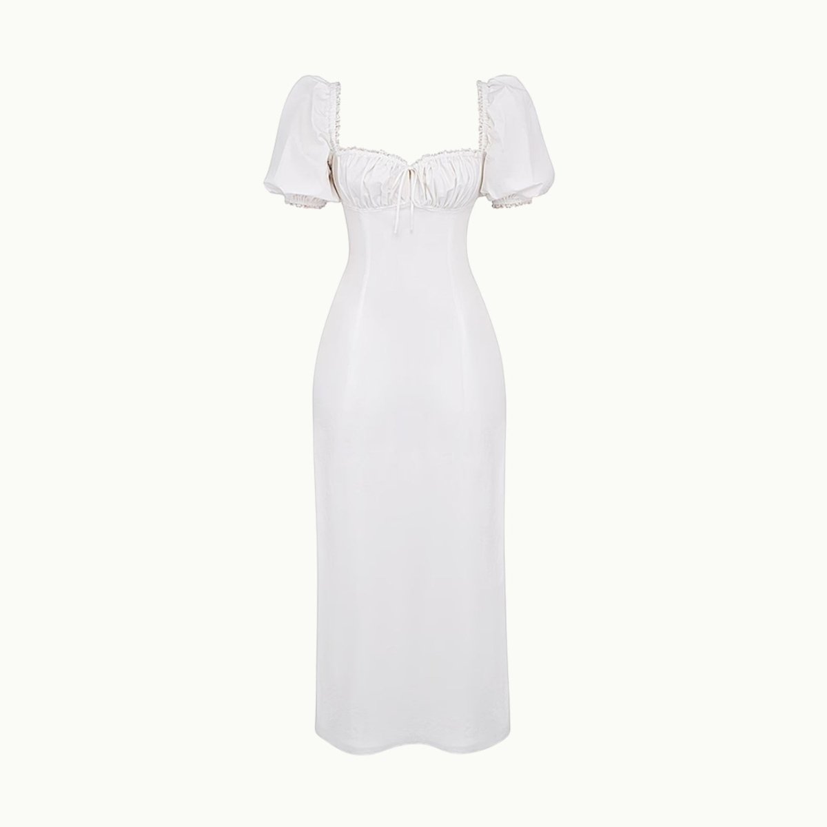 White off-shoulder dress on a white background