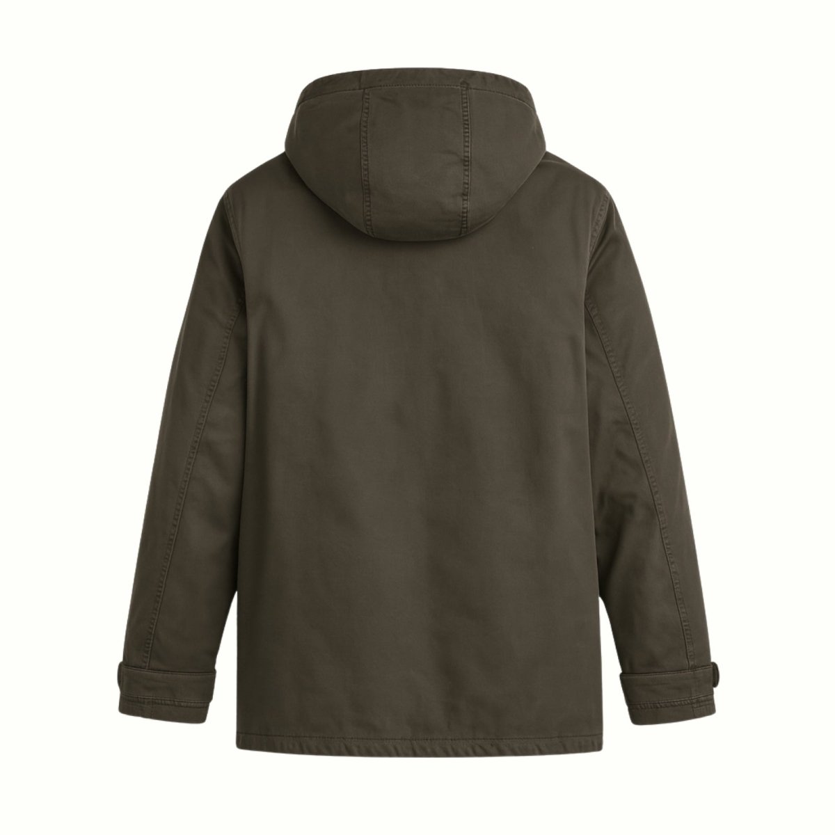 Detail shot of the Kouvr Fashion men's hooded jacket, showing the white embroidered 'Civilization' text on the chest and the plush sherpa collar.