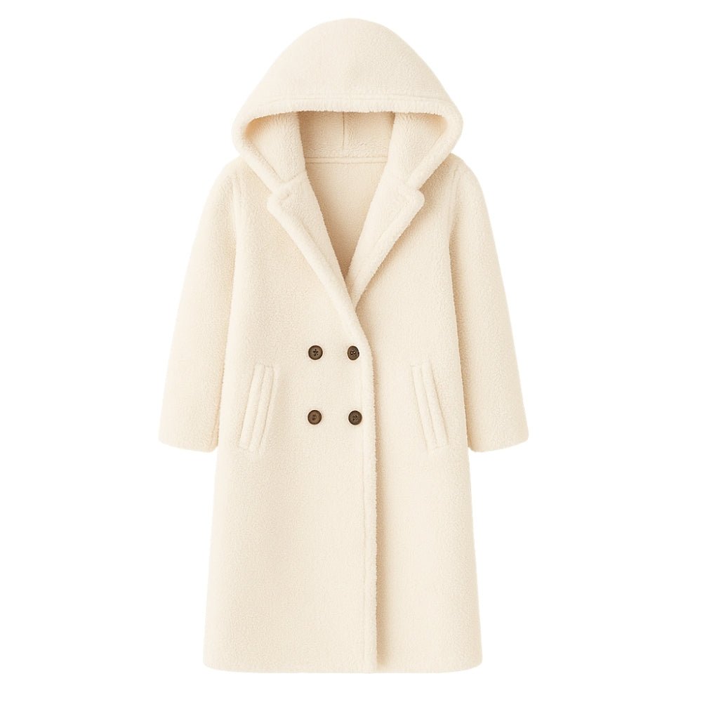 plush outerwear," "cozy winter jacket," "bouclé texture," and "winter staple