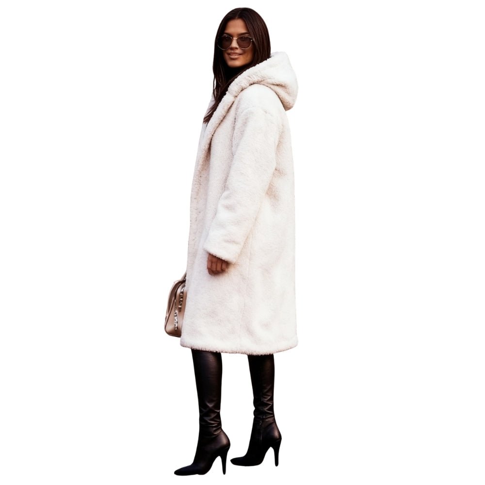 plush outerwear," "cozy winter jacket," "bouclé texture," and "winter staple