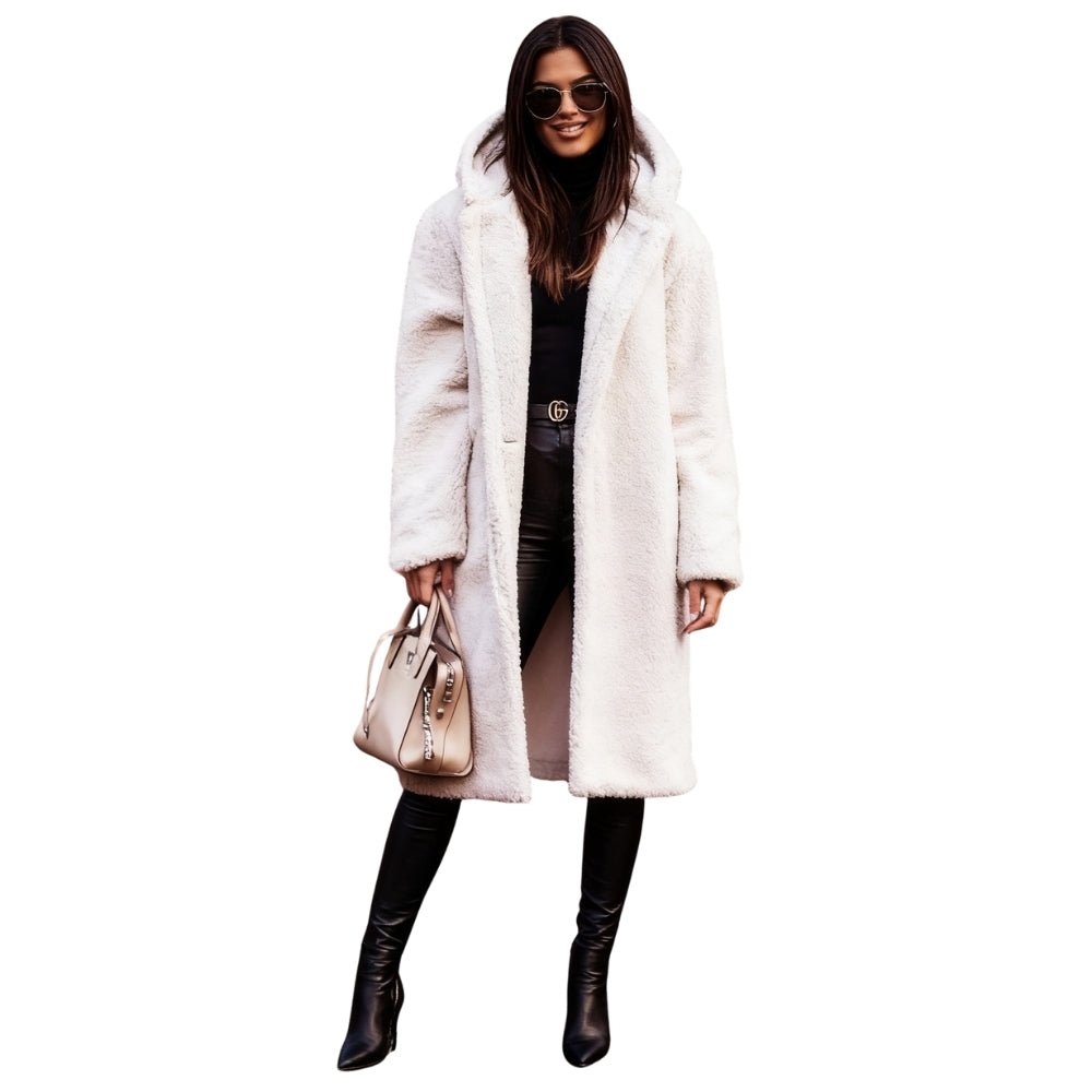 plush outerwear," "cozy winter jacket," "bouclé texture," and "winter staple