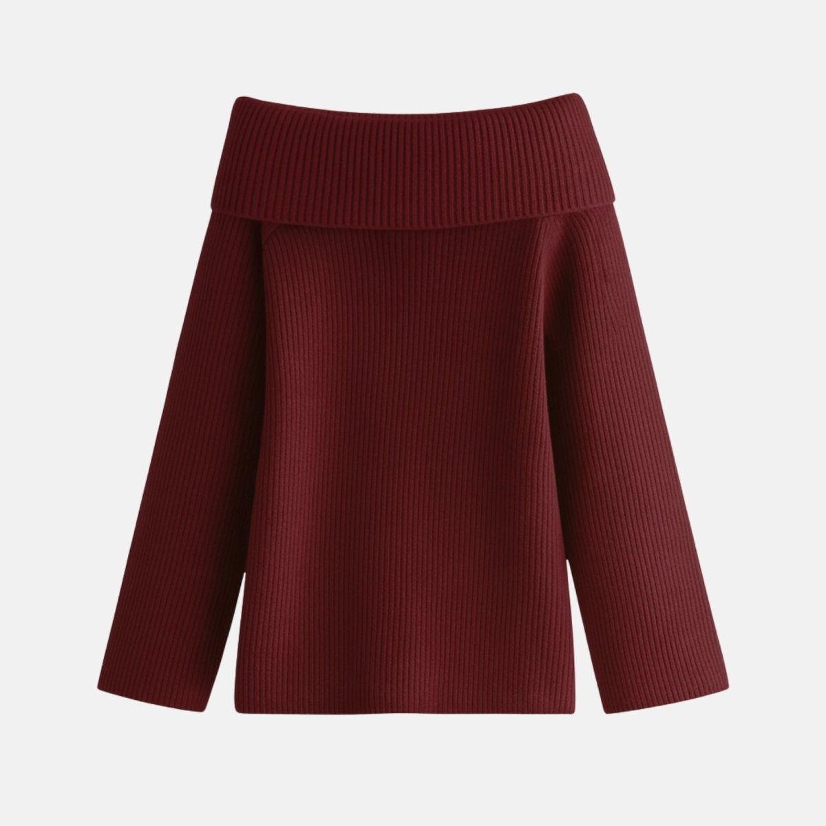 Burgundy ribbed sweater on a light gray background