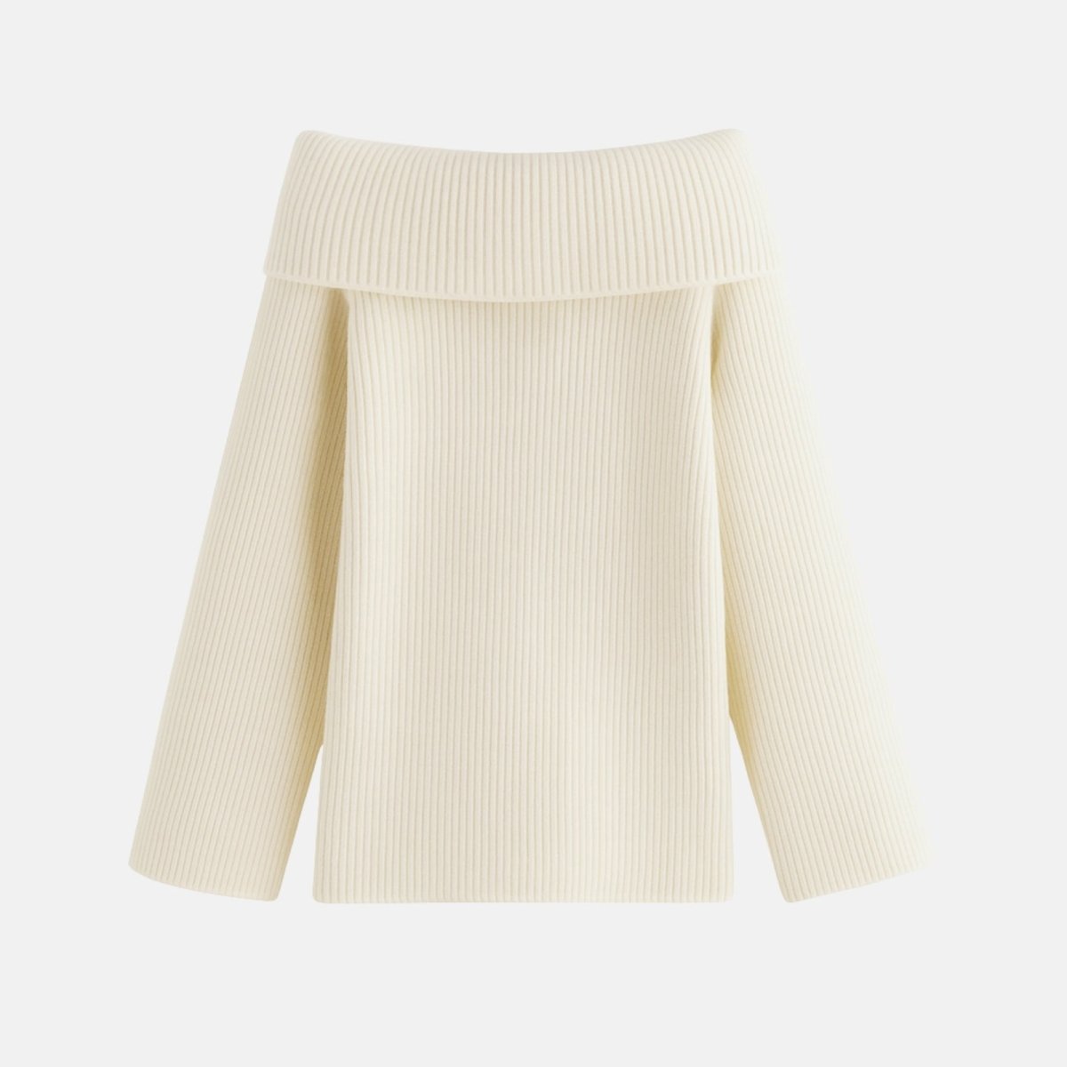 Ivory ribbed knit top on a light gray background