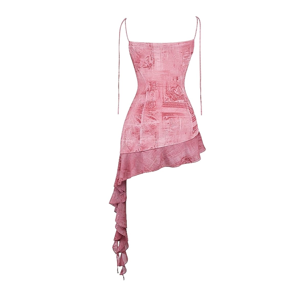 Pink print kouvr dress with floral pattern on a white background
