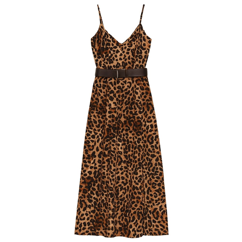 Leopard print Kouvr dress with a belt on a white background