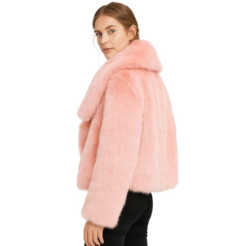 plush statement coat," "eco-friendly luxury outerwear," "winter wedding guest coat," "holiday party jacket," and "cruelty-free fur.