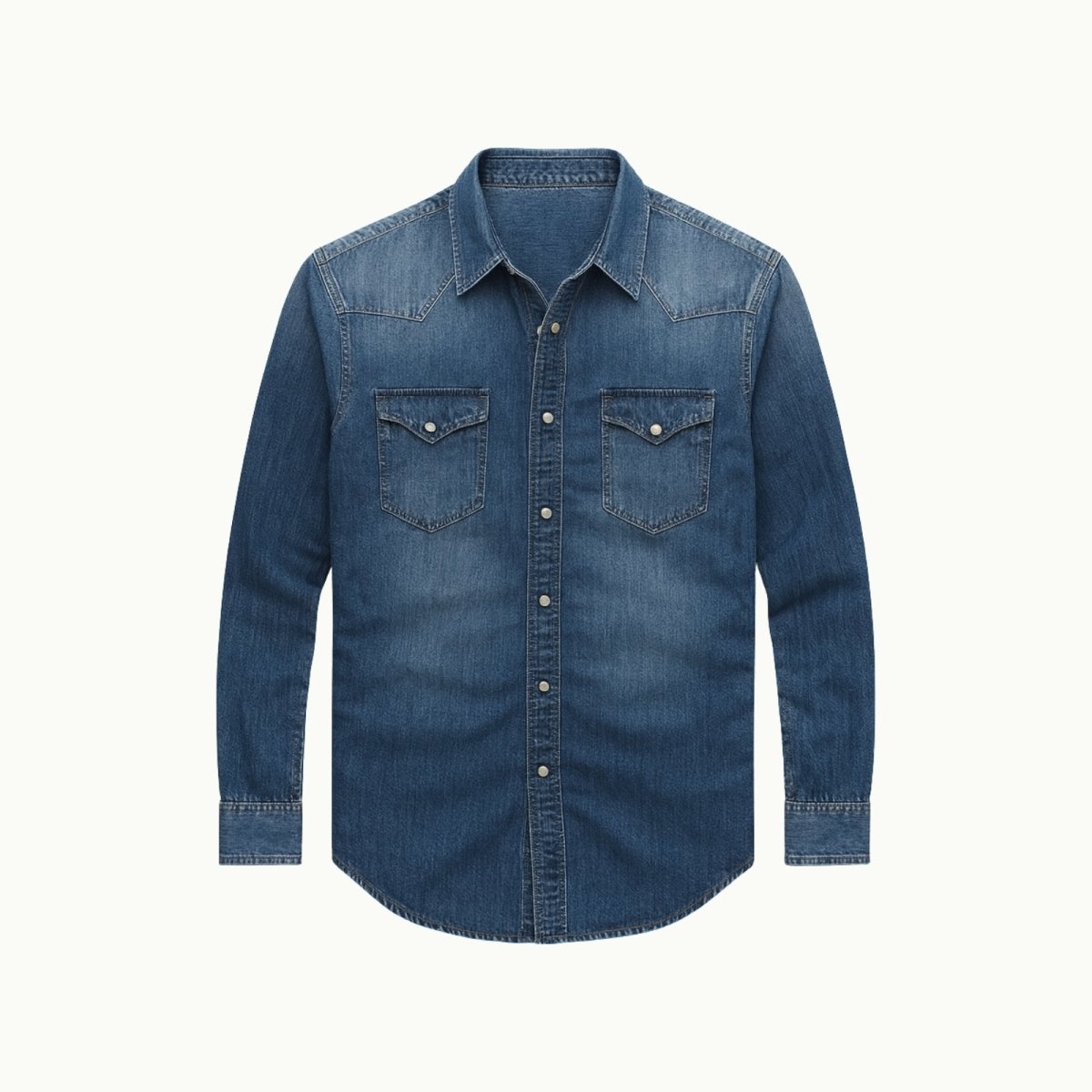 Navy Blue Kouvr denim shirt on a white background
