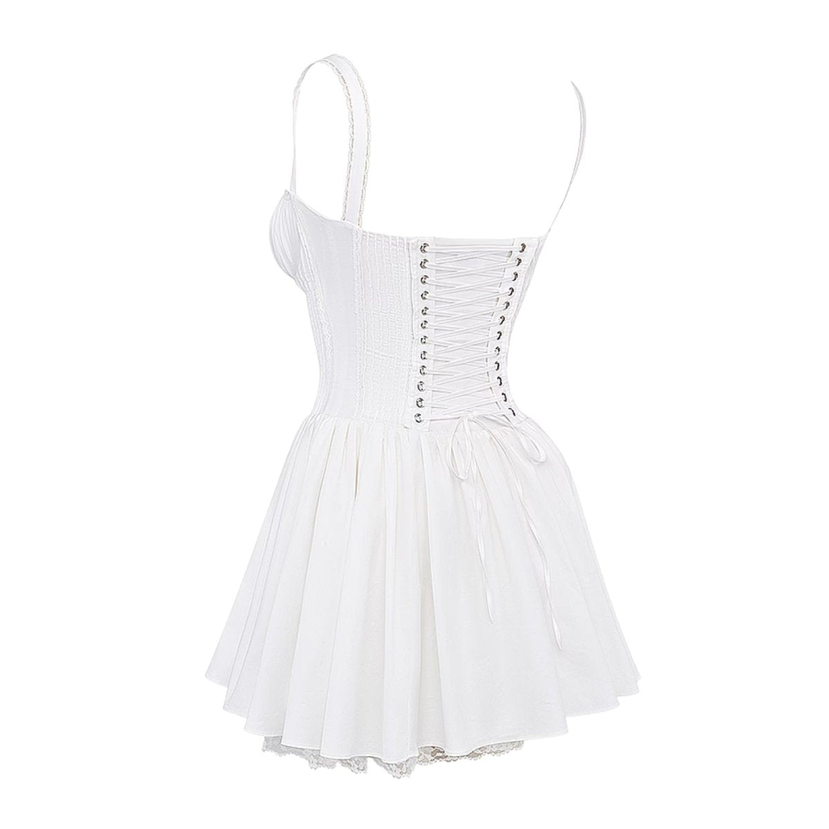 White kouvr corset dress with thin straps on a white background