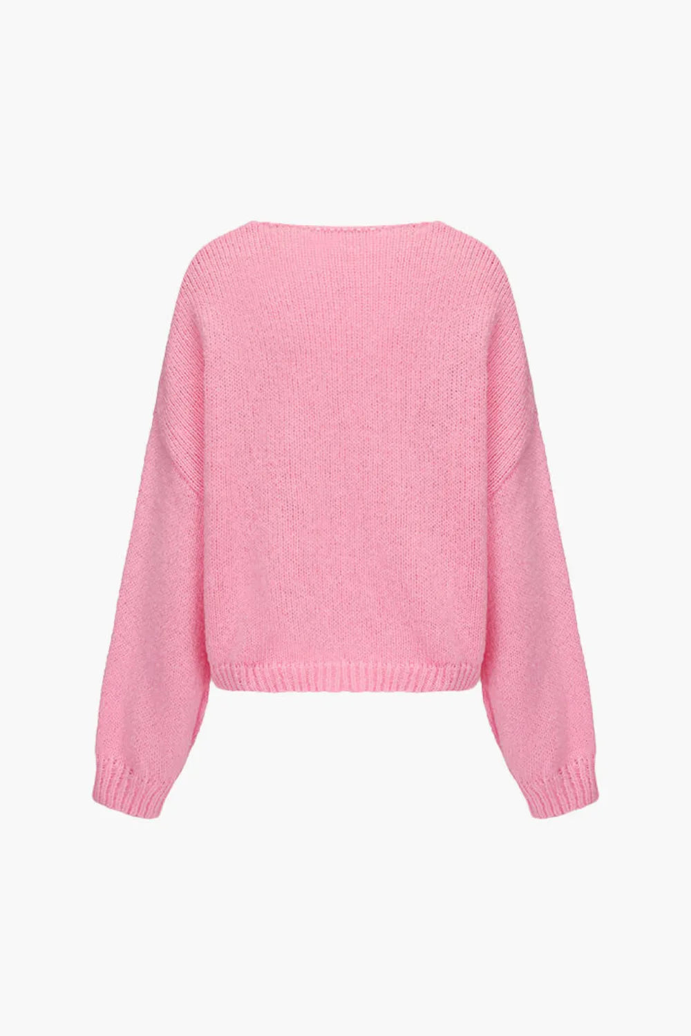 romantic knitwear," "feminine layering piece," "soft girl aesthetic," "luxury pink sweater," "balloon sleeve knit," "delicate open-front sweater
