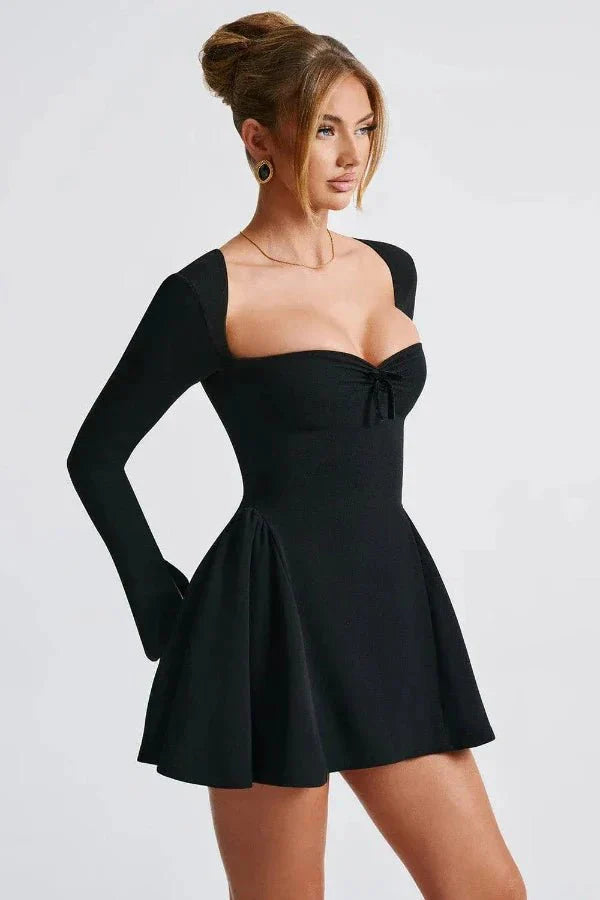 sculpted silhouette," "structured bodice," "evening wear," "LBD," and "elegant party attire