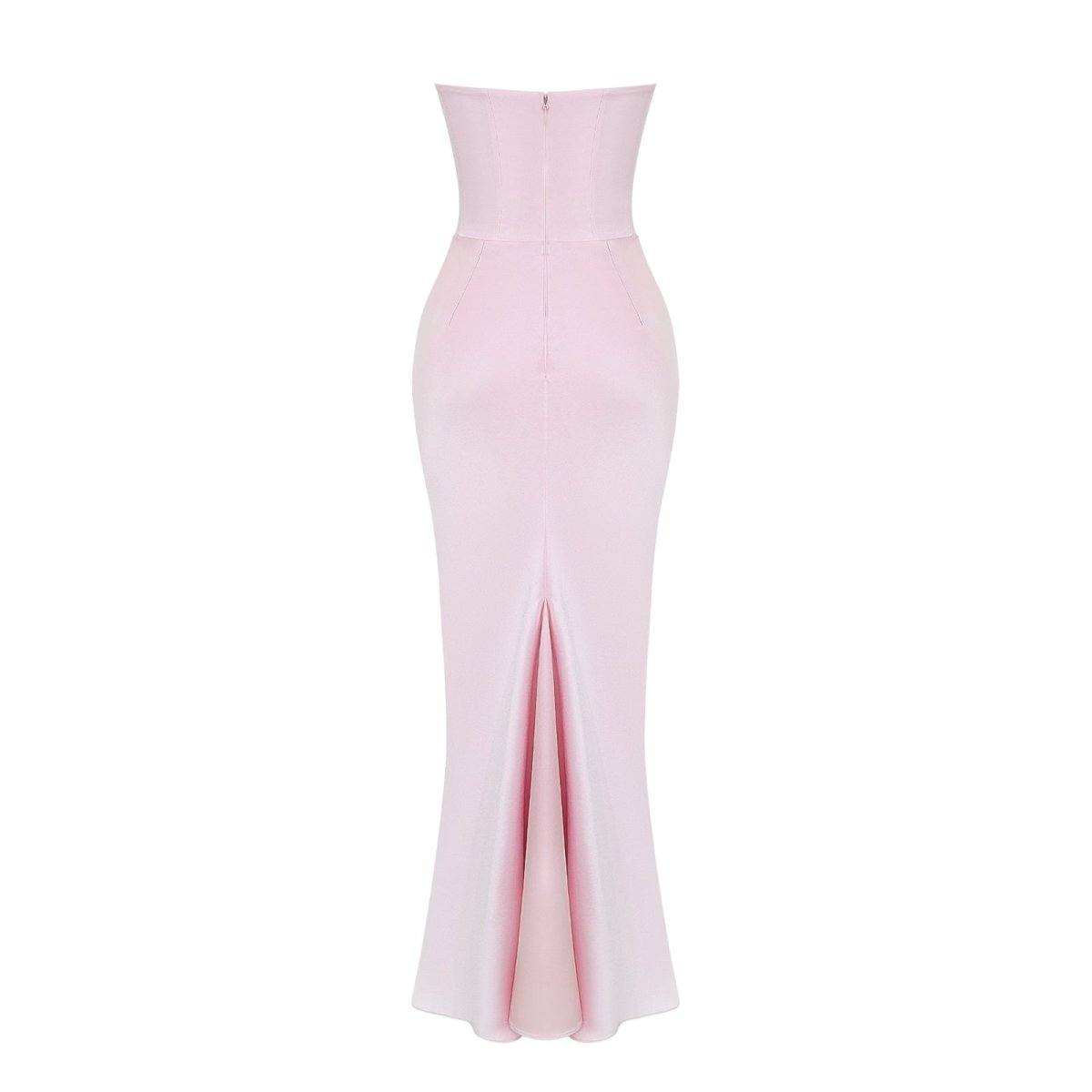 Pink Kouvr strapless gown on a white background