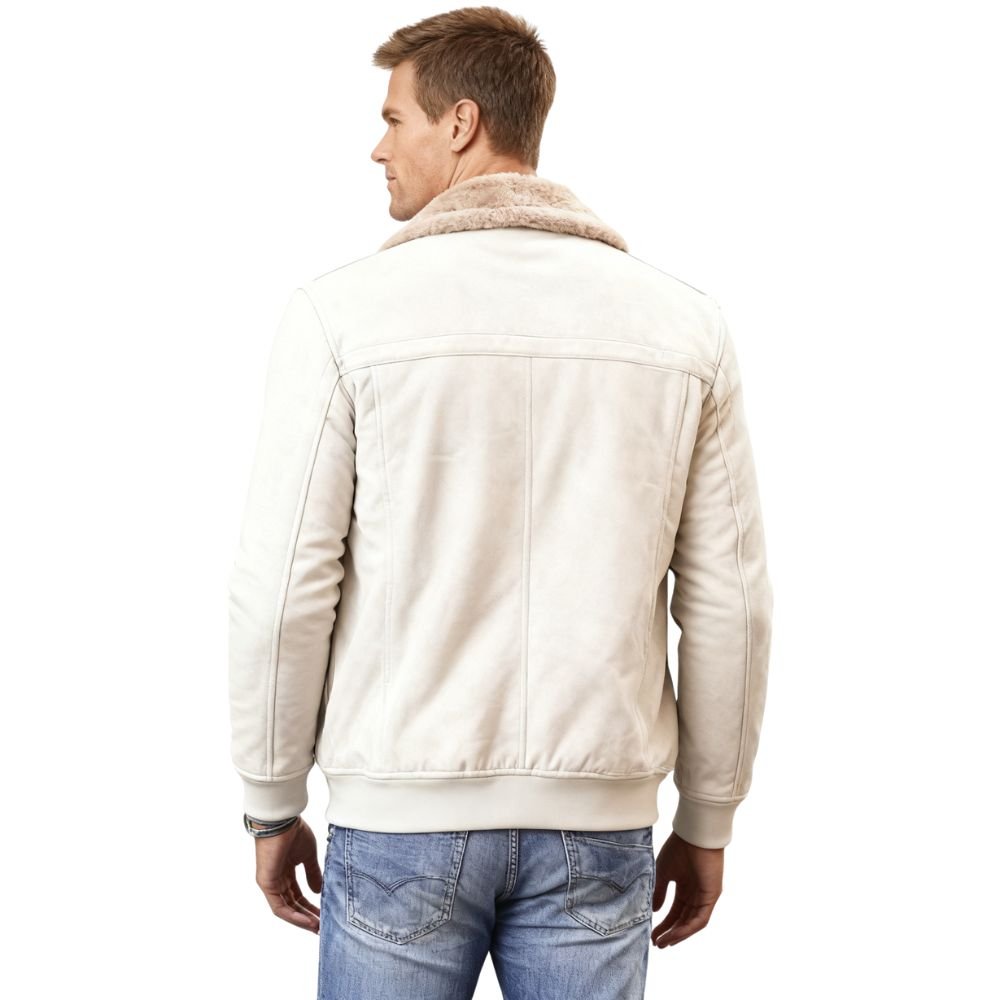 Men's Apricot Shearling Lined Suede Aviator Jacket by Kouvr Fashion