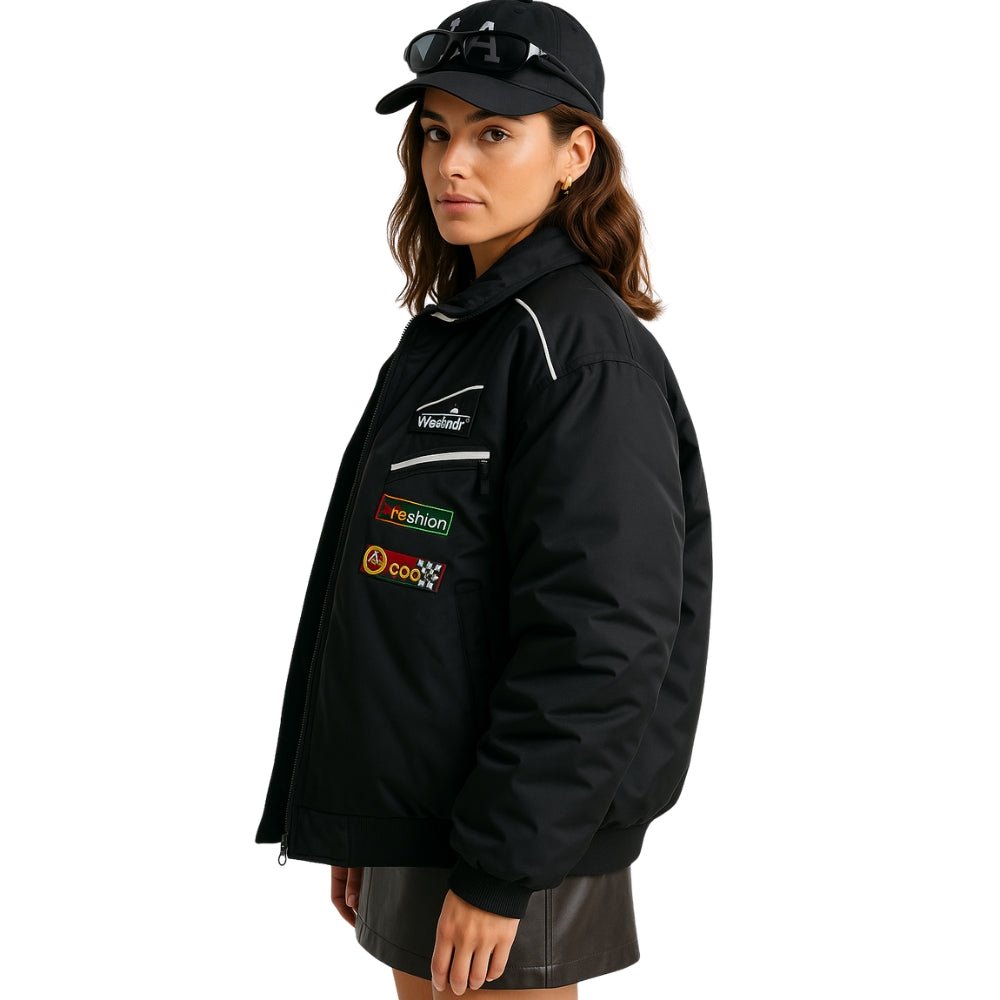 Motorsport Aesthetic, Y2K Moto Jacket, Embroidered Outerwear, Biker Core Fashion, Streetwear Jacket