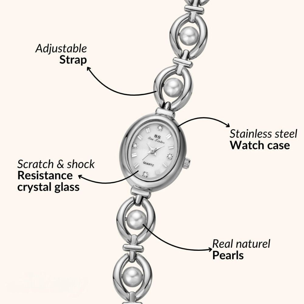 Kouvr Fashion Women's Gold Pearl Bracelet Watch on wrist