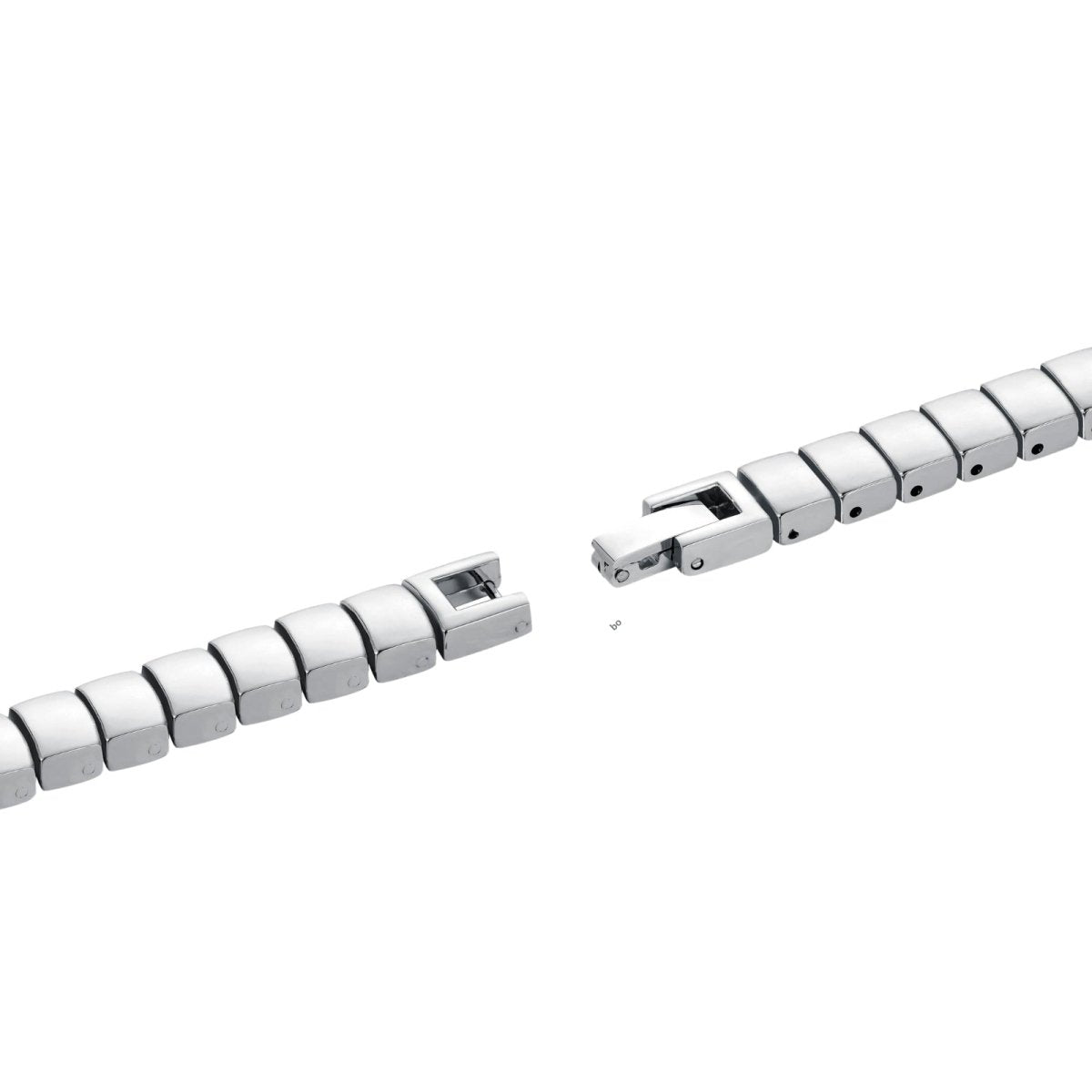 Silver kouvr bracelet with a clasp on a white background