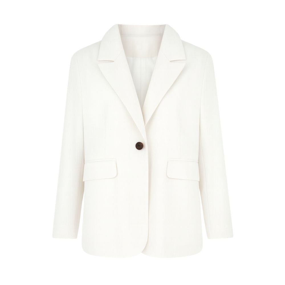 single-breasted suit jacket', 'chic workwear', 'blazer for jeans', 'notched lapel jacket', and 'modern professional style