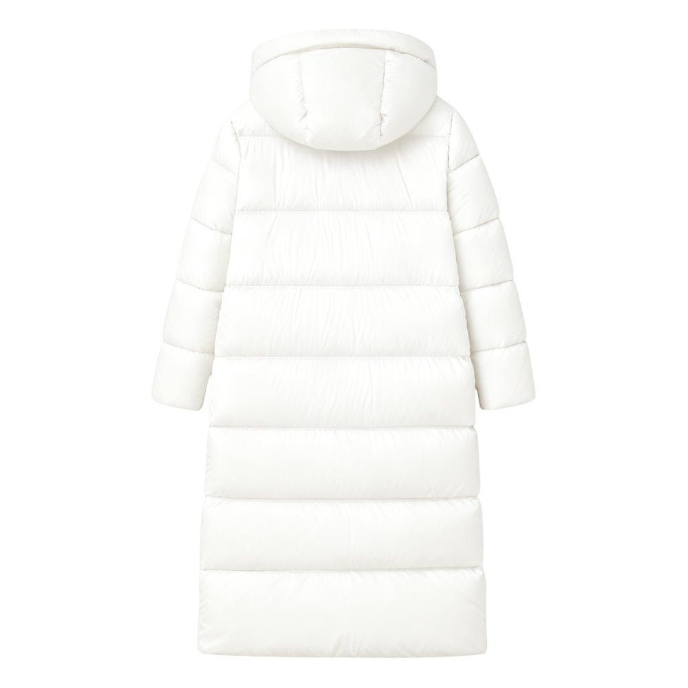 insulated outerwear," "quilted long coat," "winter staple," "investment piece