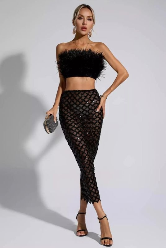 Ensemble de bandage à plumes et à paillettes Vienne