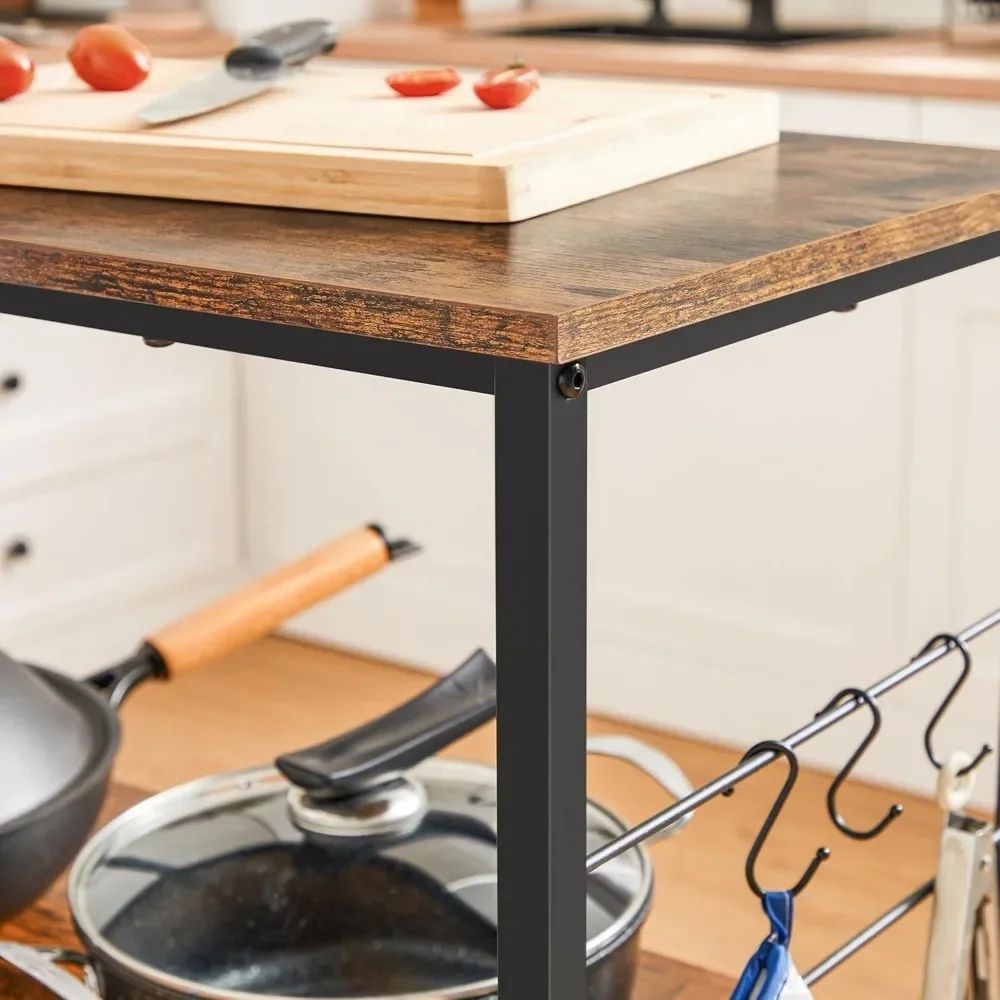 Rustic wood and metal baker's rack used as a printer stand in a home office