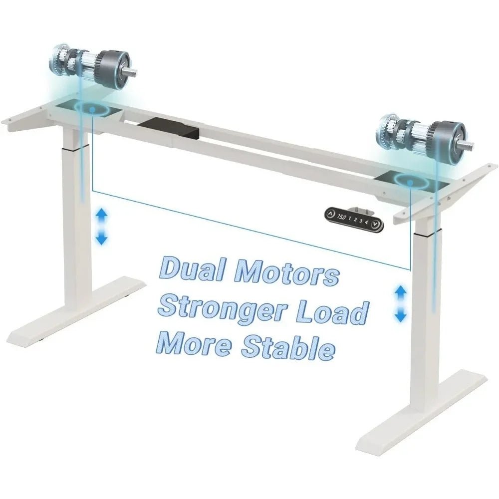 Kouvr Glass top desk with dual motors on a white background