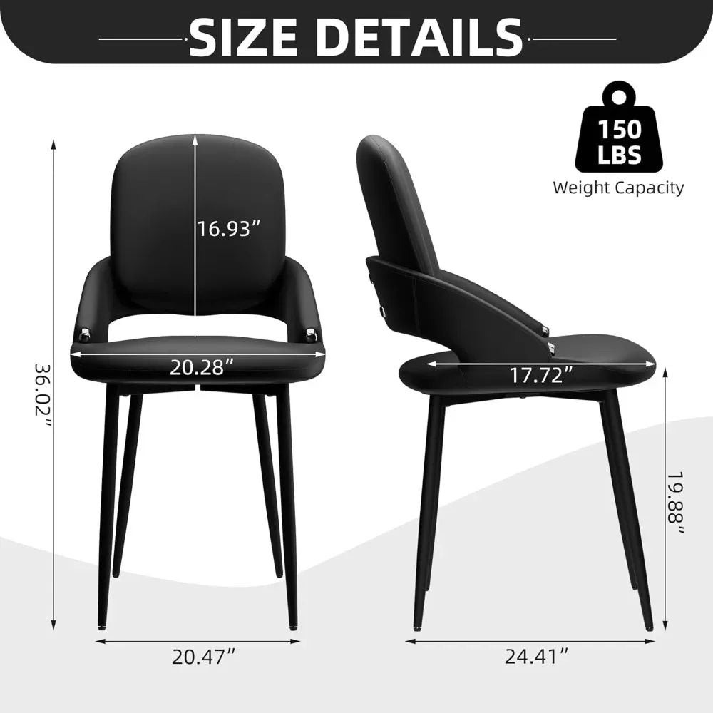 Black kouvr  chair with size details and weight capacity on a white background