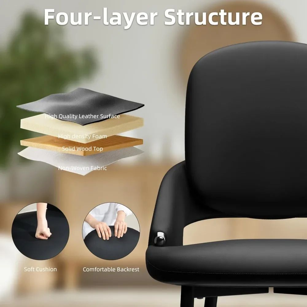 Black kouvr office chair with four-layer structure illustration on a blurred background