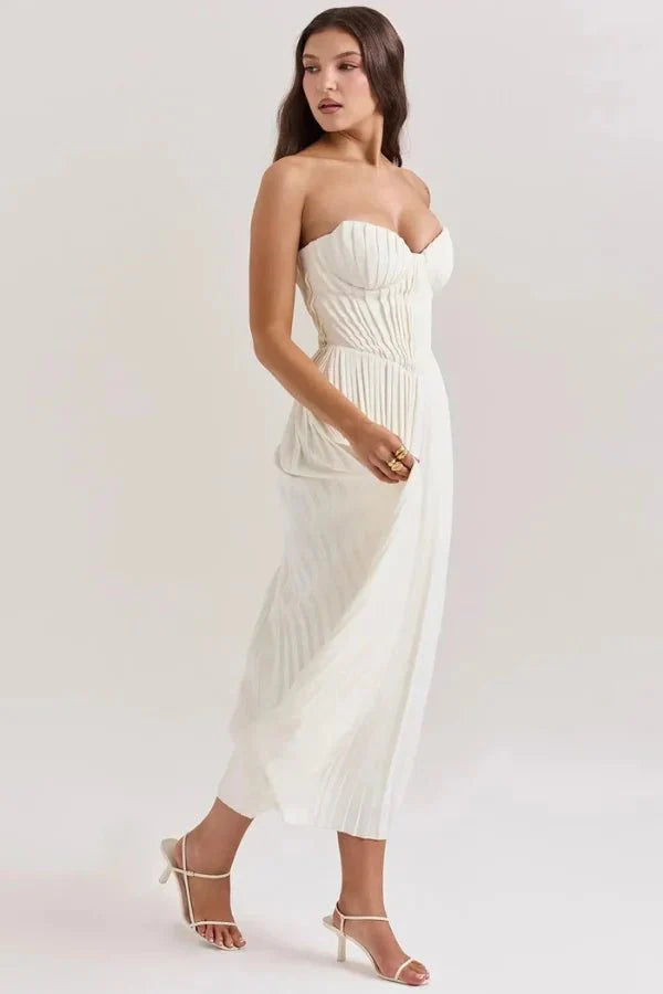 Kouvr Anaflor White Strapless Corset Midi Dress