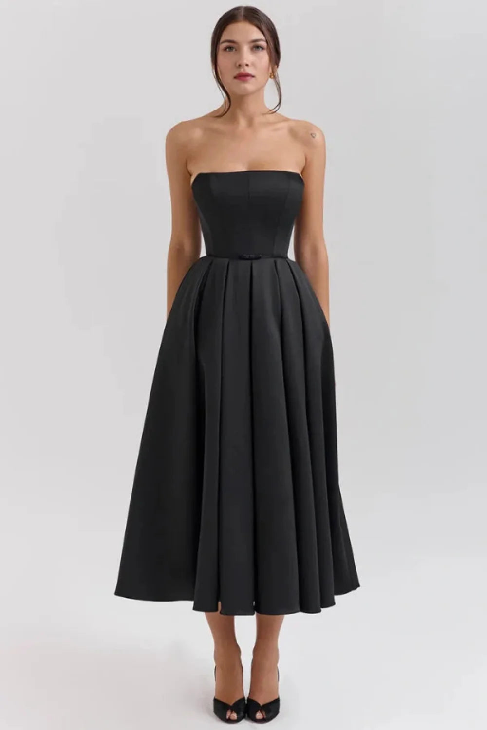 timeless silhouette, structured bodice, old hollywood glamour, sophisticated evening wear, and investment piece