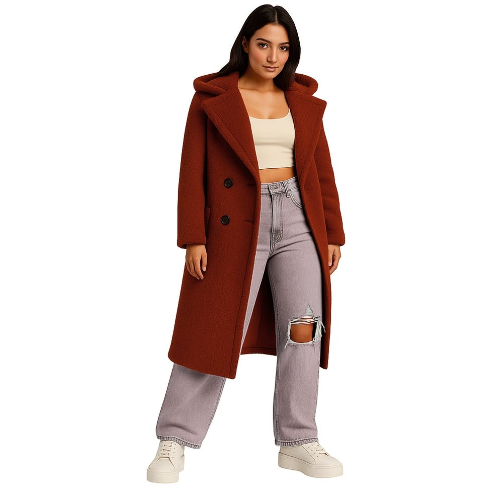 plush fleece jacket, oversized winter coat, cozy longline jacket, caramel teddy bear coat