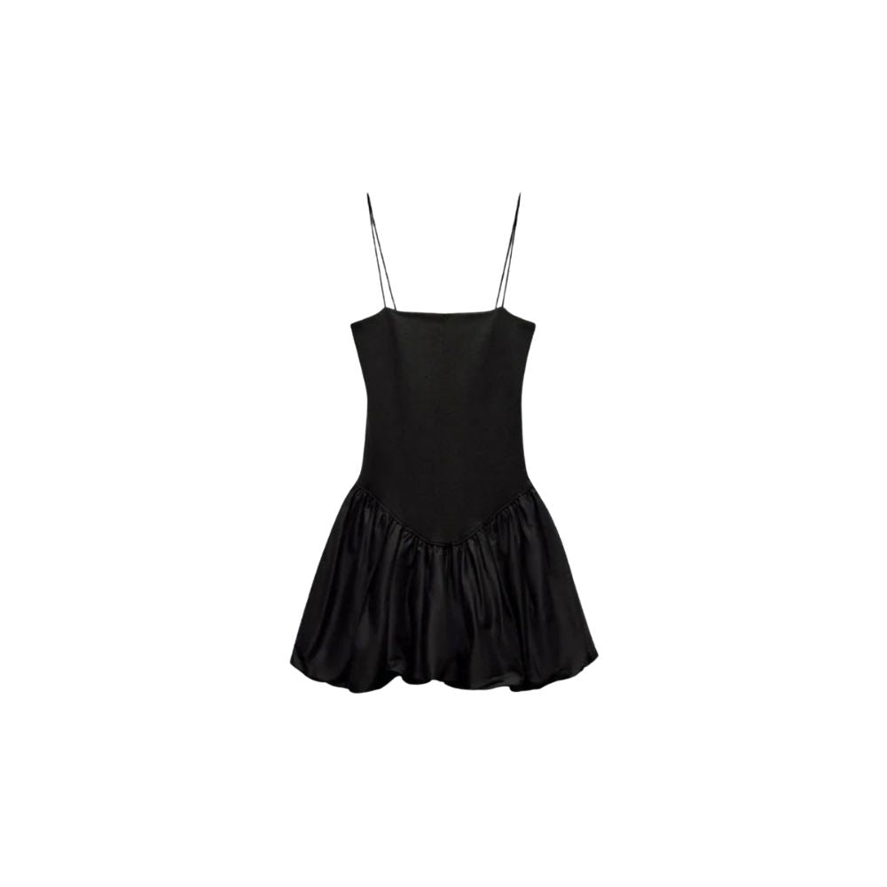 Kouvr Aubrey black mini dress with a voluminous bubble skirt and square neckline