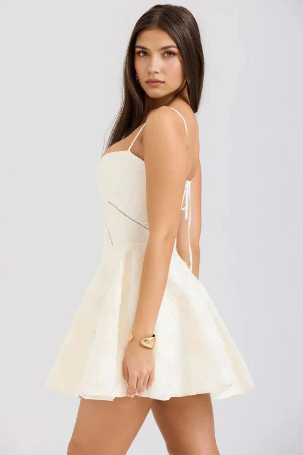 Weave in terms like 'sculpted bodice,' 'fit and flare silhouette,' 'occasion wear,' and 'statement piece' throughout the description and on-page content