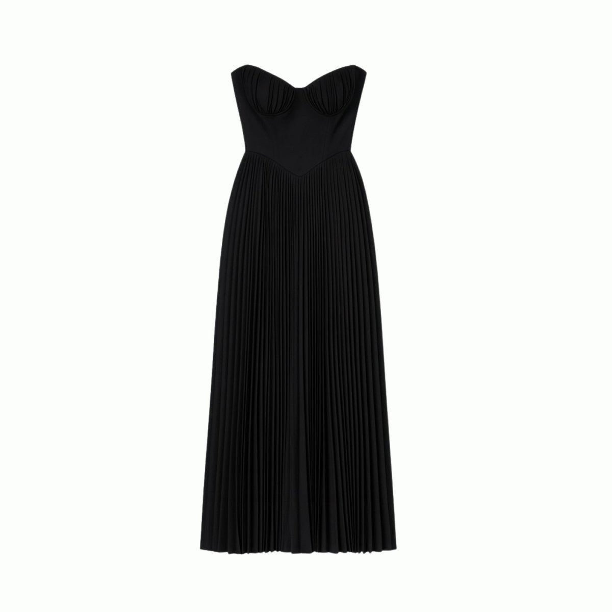 Black kouvr pleated dress on a white background