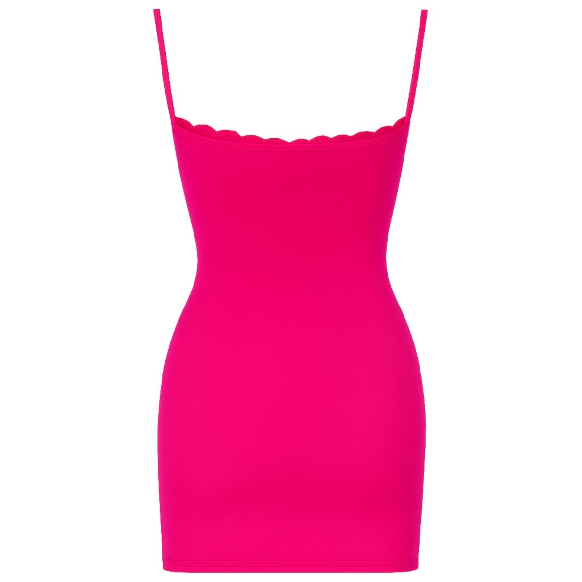 Rose Red slip dress with thin straps on a white background