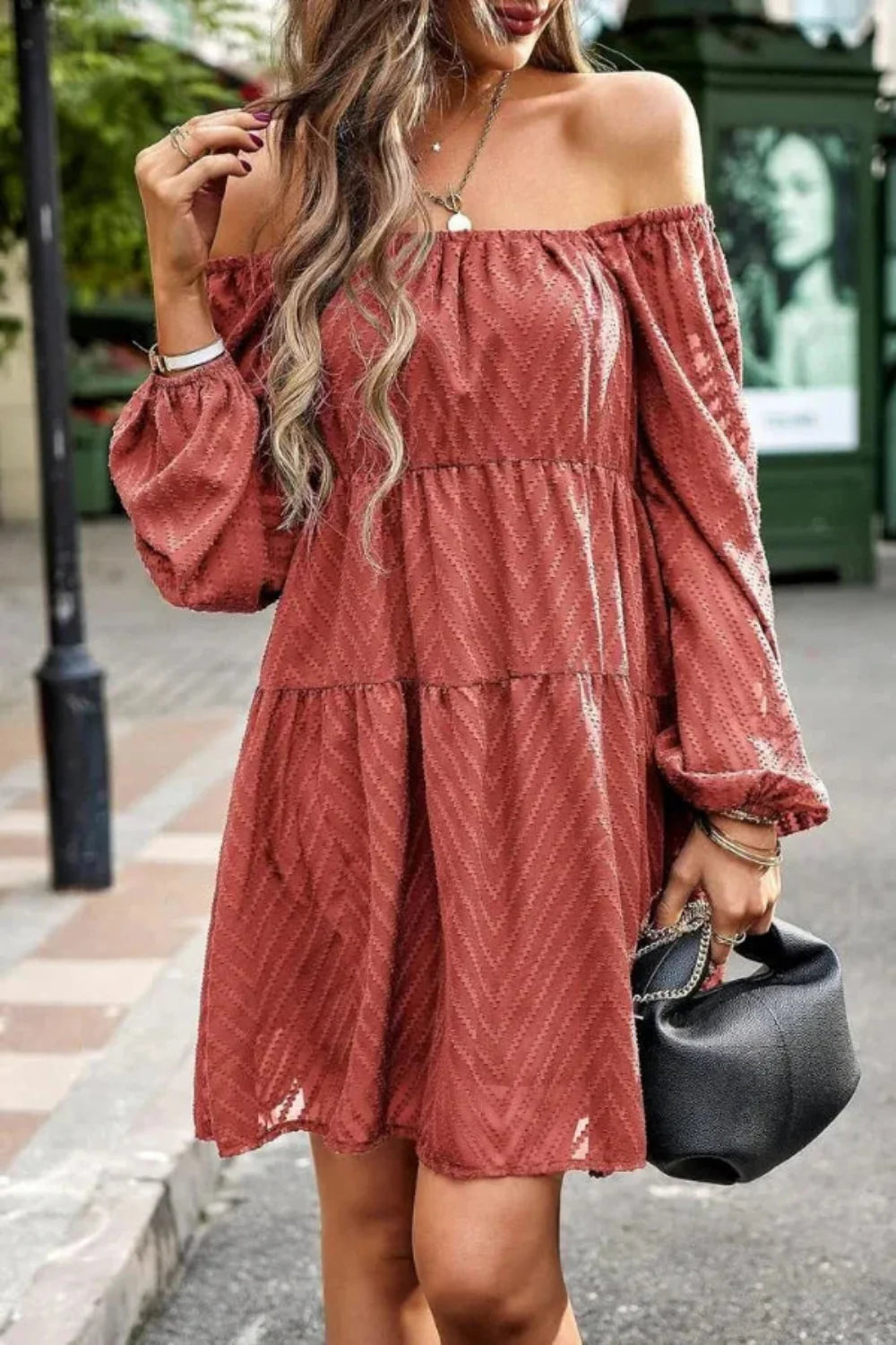 bishop sleeve', 'babydoll silhouette', 'rust color dress', 'cottagecore aesthetic', 'autumnal outfit