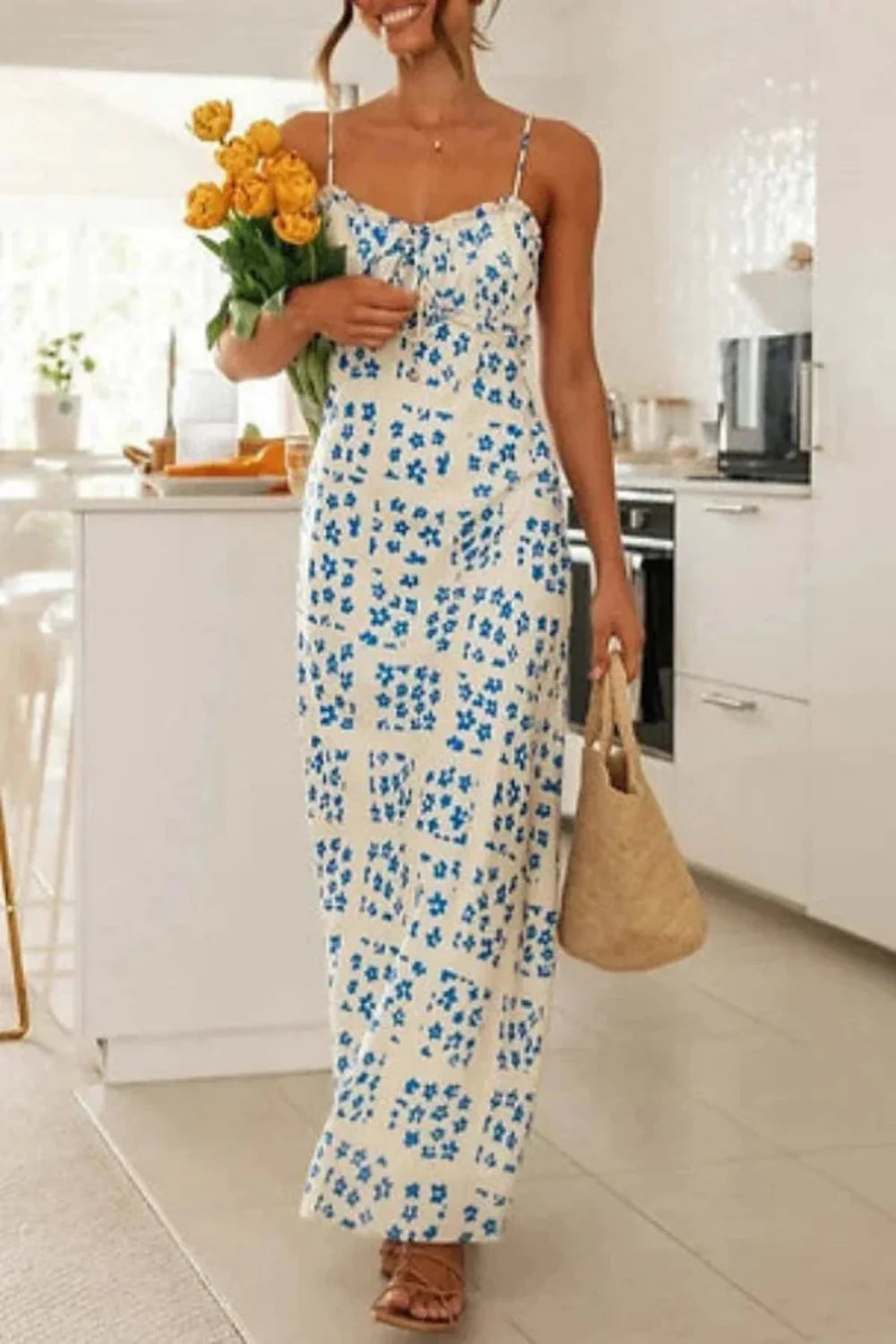 A-line silhouette, spaghetti straps, lightweight, breathable fabric, romantic, slip dress, sundress