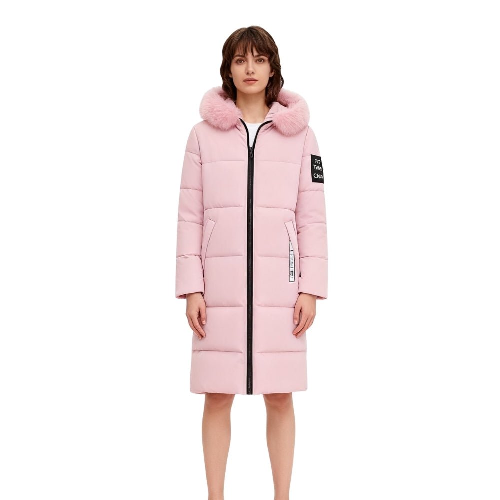 insulated outerwear," "cold weather coat," "designer winter jacket," "mid-length parka," and "fashion puffer jacket
