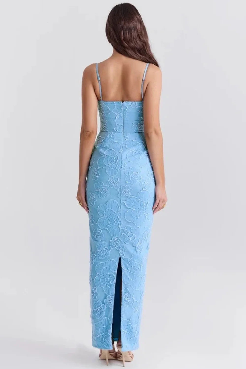 sky blue wedding guest dress," "powder blue prom gown," "bodycon evening dress with flowers," "elegant summer formal wear," "destination wedding attire