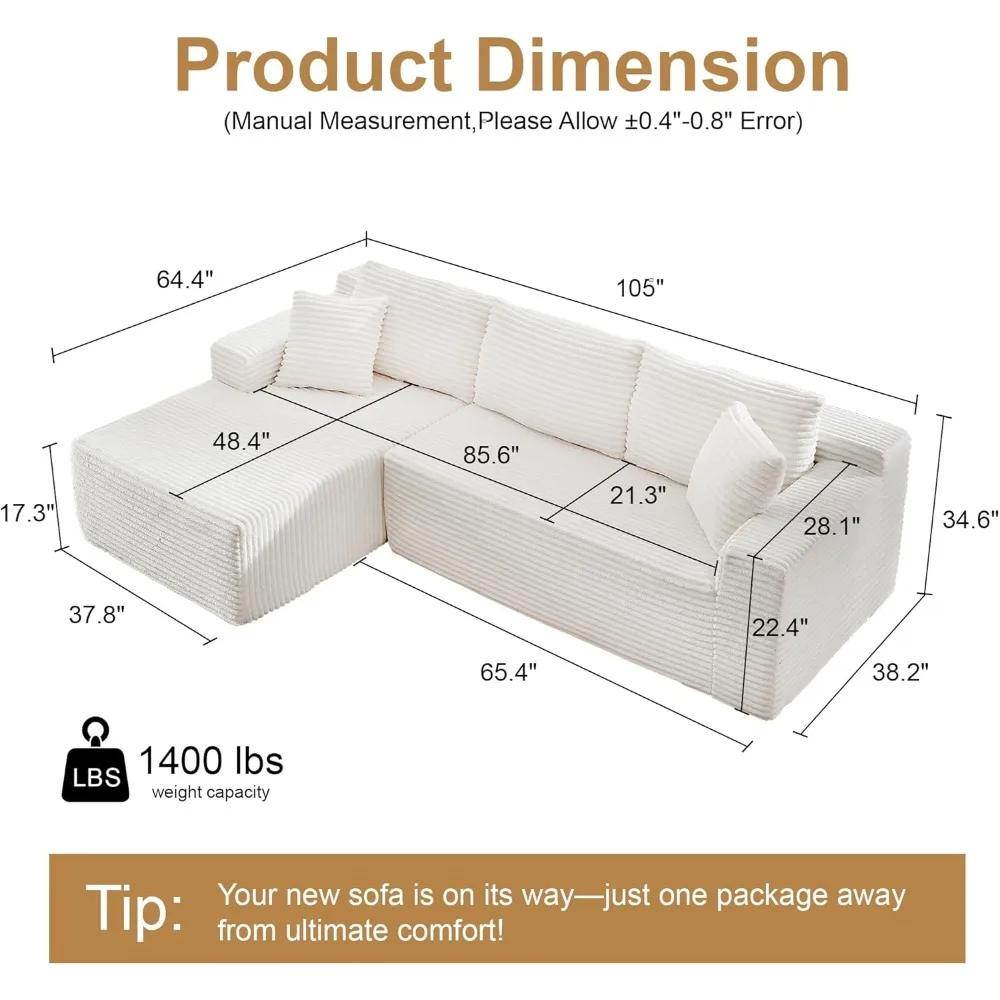 Woman relaxing on the Kouvr corduroy l-shaped cloud sofa in a modern grey living room