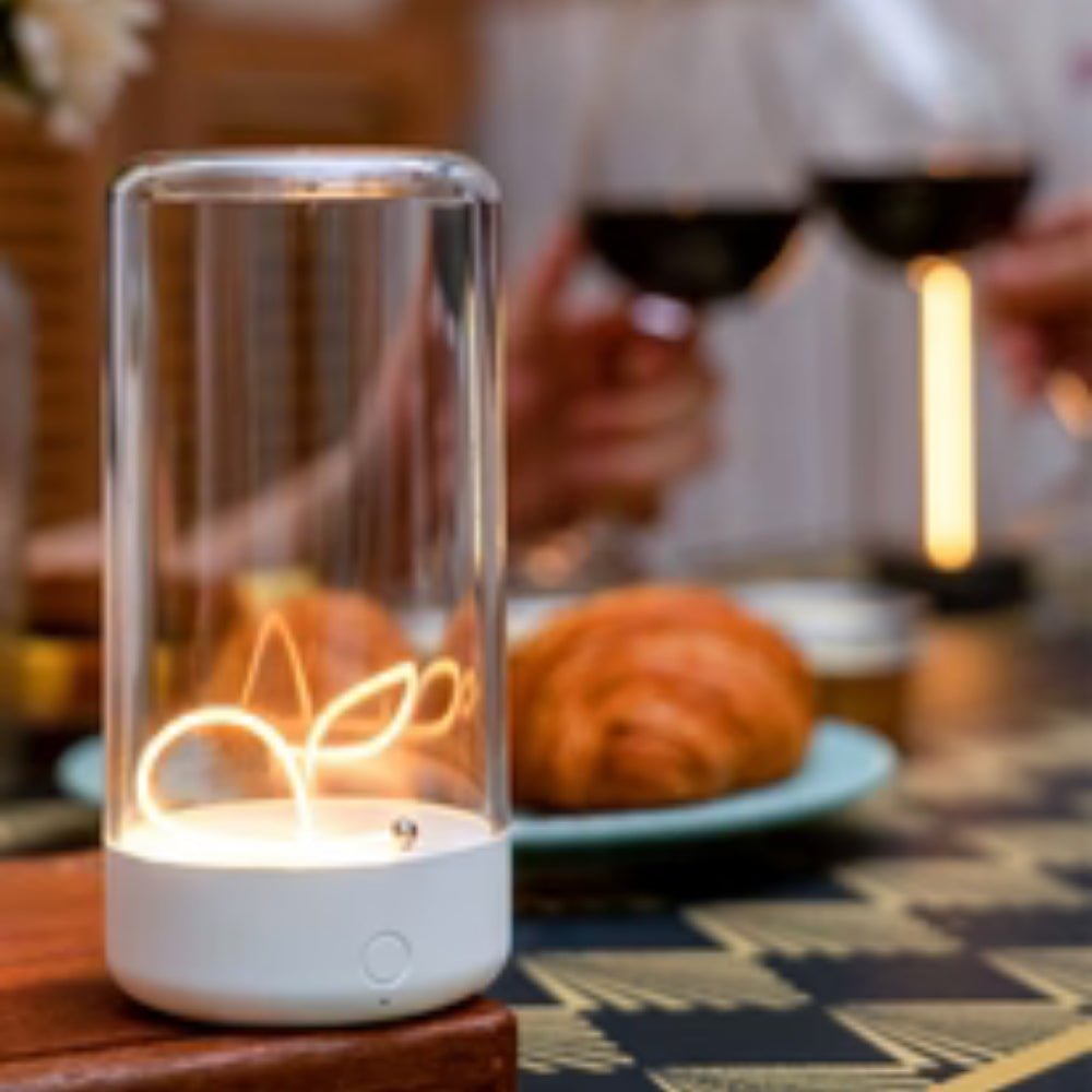 ambient lighting", "warm glow lamp", "minimalist home decor", "touch control light", "USB-C lamp", "portable centerpiece", "breathing light mode", "sculptural lighting", "hygge decor