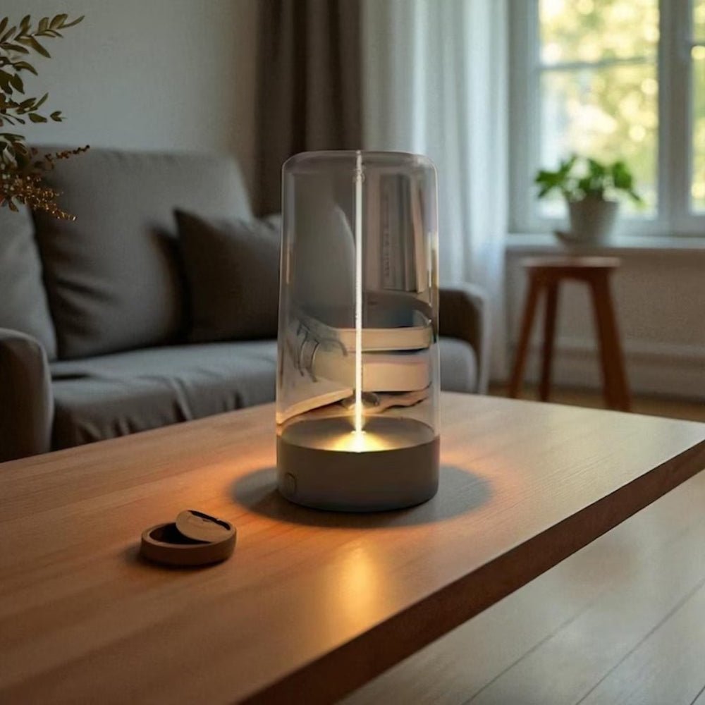 ambient lighting", "warm glow lamp", "minimalist home decor", "touch control light", "USB-C lamp", "portable centerpiece", "breathing light mode", "sculptural lighting", "hygge decor