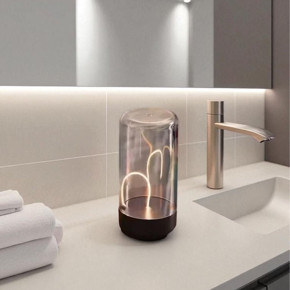 ambient lighting", "warm glow lamp", "minimalist home decor", "touch control light", "USB-C lamp", "portable centerpiece", "breathing light mode", "sculptural lighting", "hygge decor