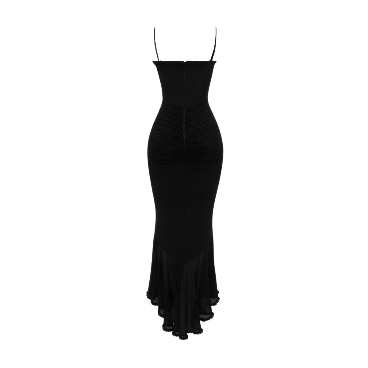 Black dress with thin straps on a white background