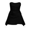 Kouvr Eesha black strapless ruched satin mini dress on a white background.