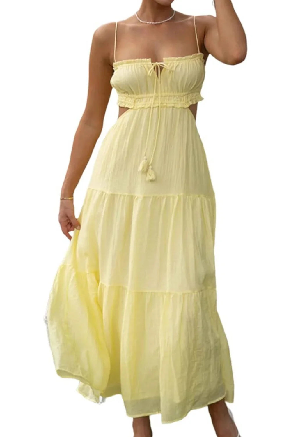 resort wear," "flowy silhouette," "feminine style," "golden hour outfit," "beach wedding guest attire," "lightweight cotton sundress